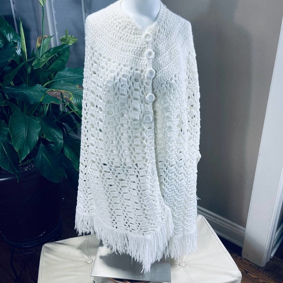 Handmade Jackets & Blazers - Vintage Boho 70s Crochet Poncho Cape